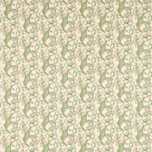 Golden Lily Fabric - Linen / Blush by green botanical cotton fabric from Clarke & Clarke