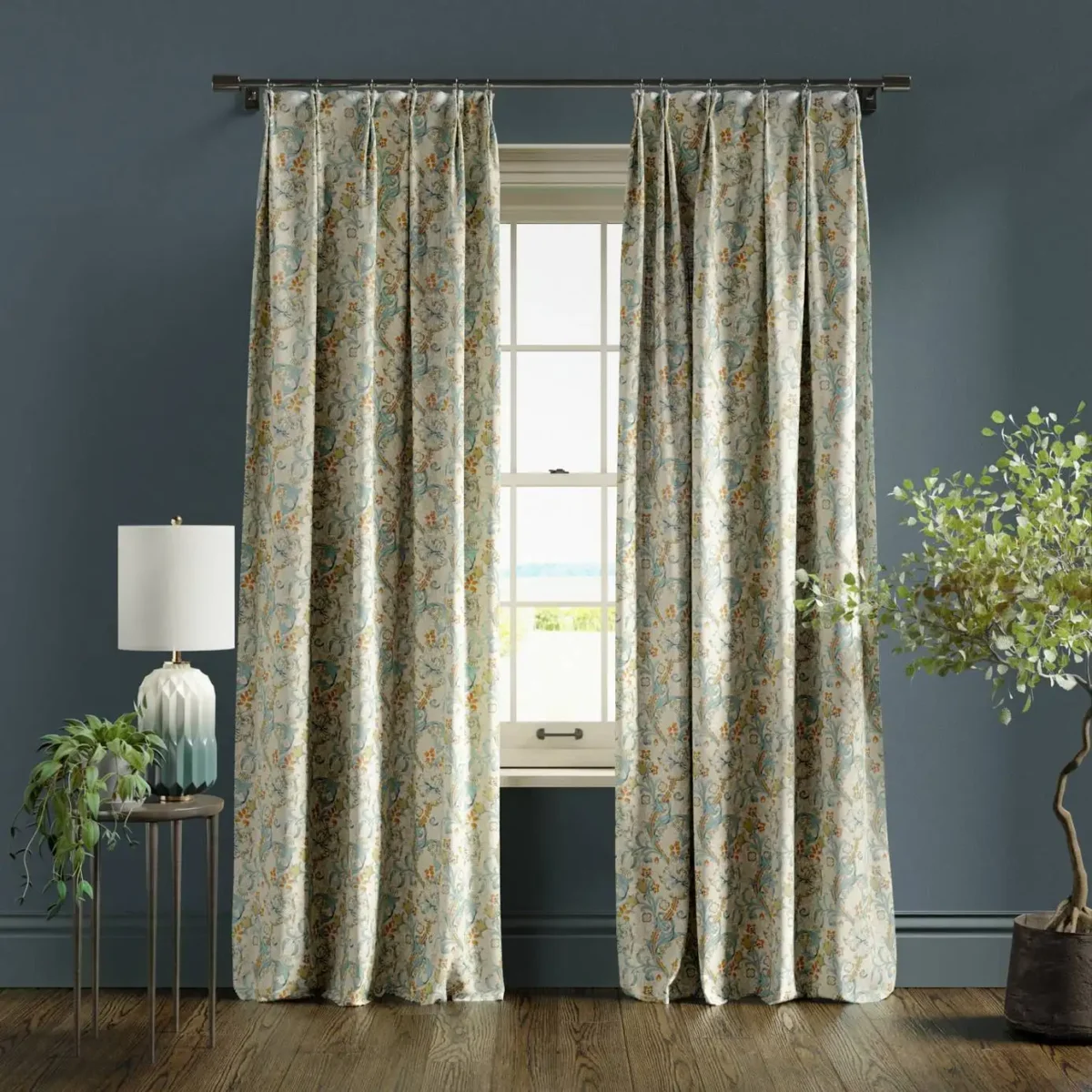 Golden Lily Fabric - Linen / Teal by Golden Lily Fabric - Linen / Teal from