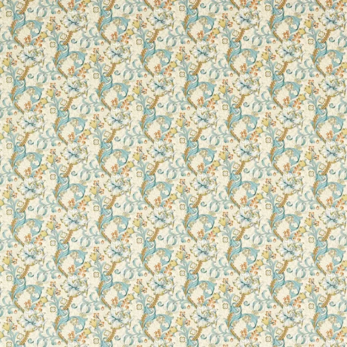 Golden Lily Fabric - Linen / Teal swatch