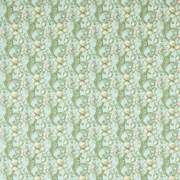 Golden Lily Fabric - Apple / Blush by blue botanical cotton fabric from Clarke & Clarke