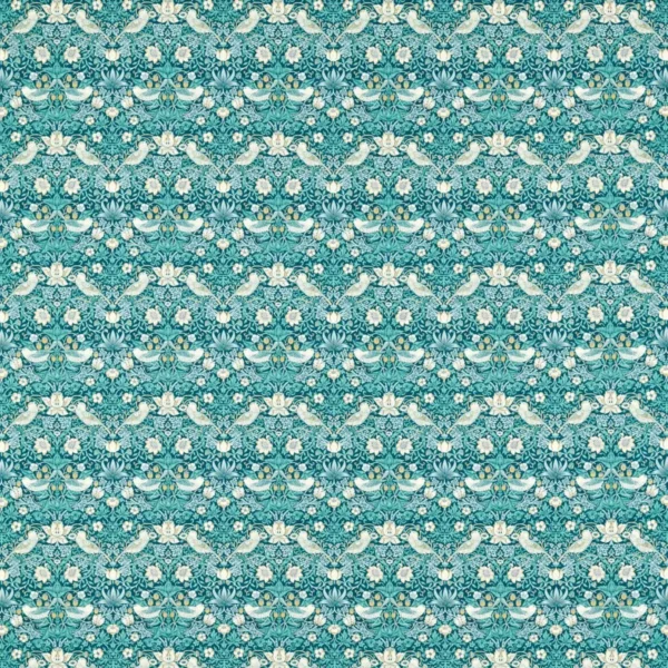 Strawberry Thief Fabric - Teal by blue botanical cotton fabric from Clarke & Clarke