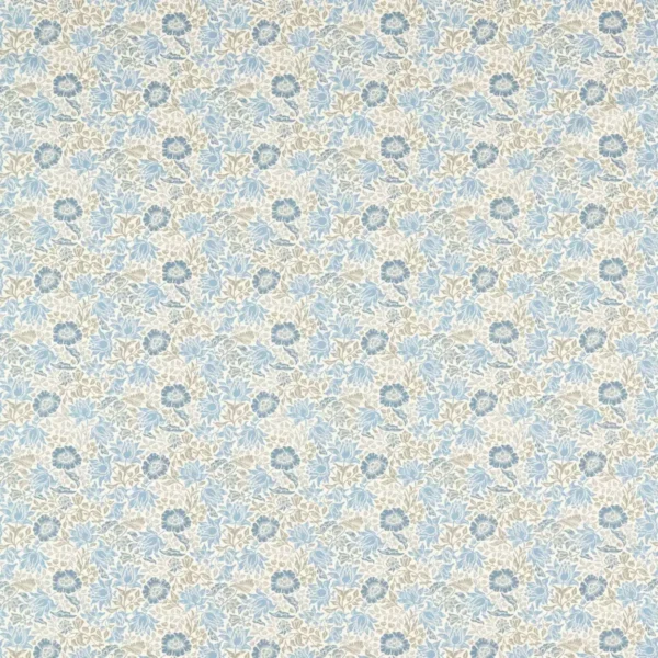 Mallow Fabric - Denim / Ivory by blue botanical cotton fabric from Clarke & Clarke