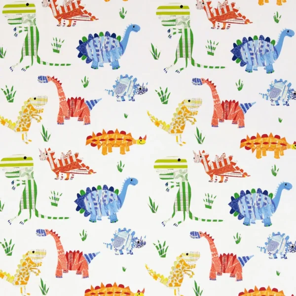Jolly Jurassic Fabric - Aqua / Tangerine / Apple / Natural by multicolour animal cotton fabric from Harlequin