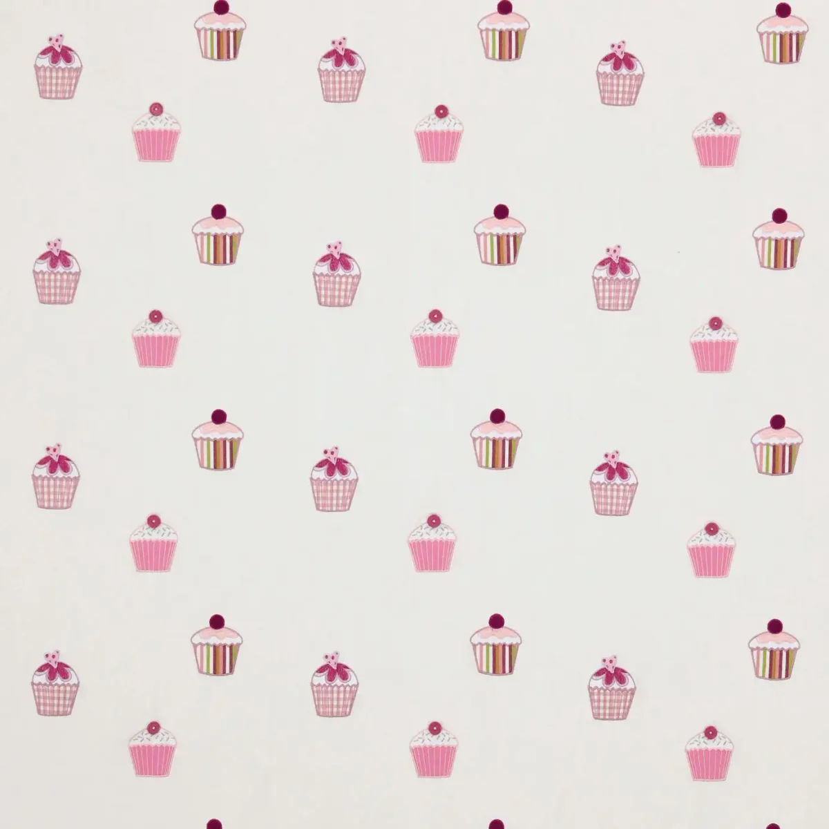 Cupcakes Fabric - Fuchsia / Candy / Lime / Natural by pink children's embroideried fabric from Harlequin