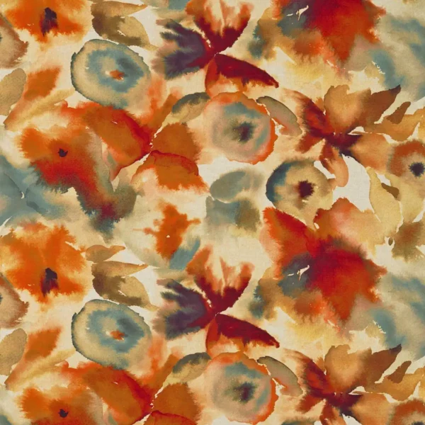 Flores Fabric - Rust / Ruby / Nordic Blue by Flores Fabric - Rust / Ruby / Nordic Blue from