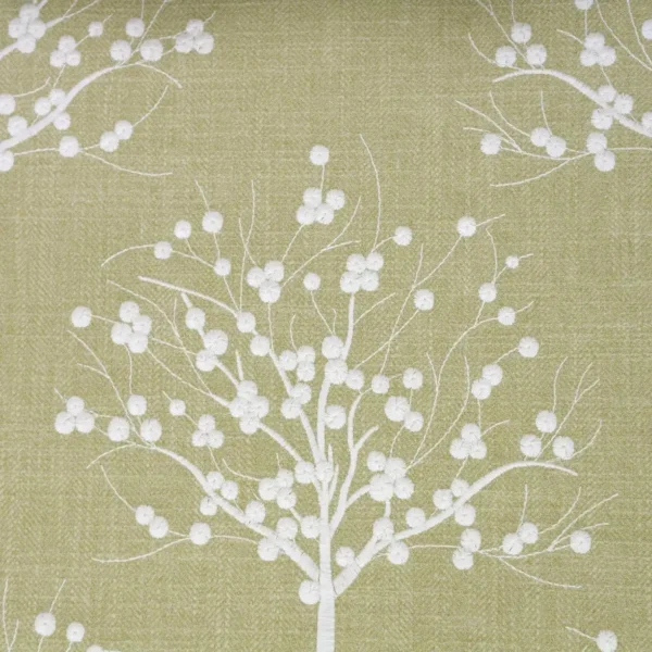 green botanical embroideried fabric from Clarke & Clarke