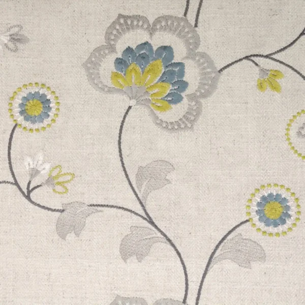 Chatsworth Fabric - Acacia by yellow botanical embroideried fabric from Clarke & Clarke