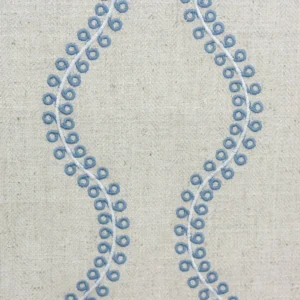 blue striped embroideried fabric from Clarke & Clarke