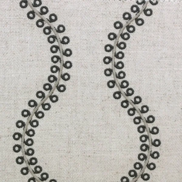 black-grey striped embroideried fabric from Clarke & Clarke