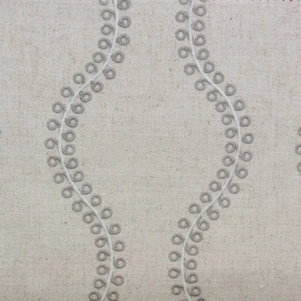 neutral striped embroideried fabric from Clarke & Clarke