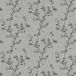 black-grey botanical embroideried fabric from Clarke & Clarke