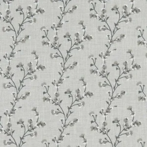 black-grey botanical embroideried fabric from Clarke & Clarke