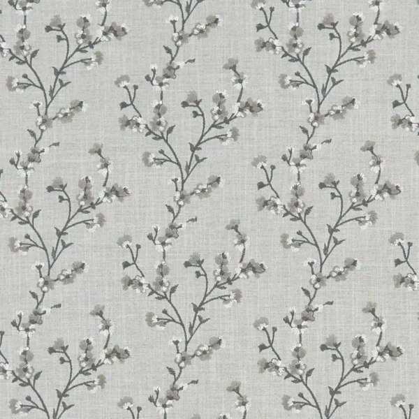 Blossom Fabric - Silver by black-grey botanical embroideried fabric from Clarke & Clarke