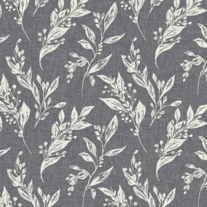 black-grey botanical jacquard fabric from Clarke & Clarke
