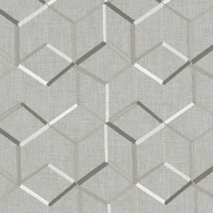 black-grey geometric embroideried fabric from Clarke & Clarke