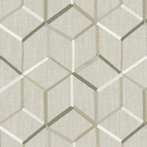 brown geometric embroideried fabric from Clarke & Clarke