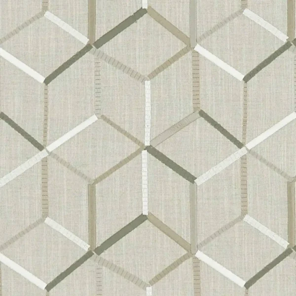 Linear Fabric - Linen by brown geometric embroideried fabric from Clarke & Clarke