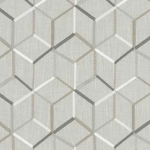 black-grey geometric embroideried fabric from Clarke & Clarke