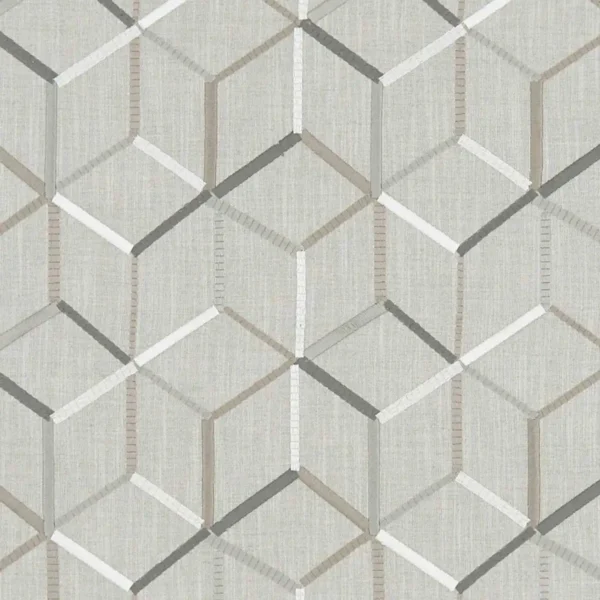 Linear Fabric - Silver by black-grey geometric embroideried fabric from Clarke & Clarke