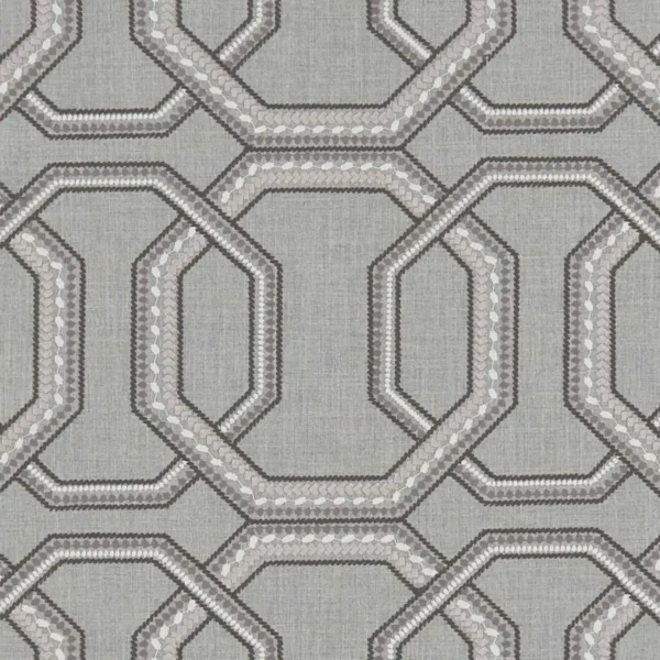 Repeat Fabric - Charcoal by black-grey geometric embroideried fabric from Clarke & Clarke