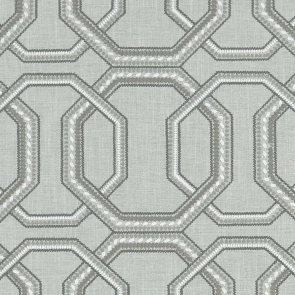 Repeat Fabric - Silver by black-grey geometric embroideried fabric from Clarke & Clarke