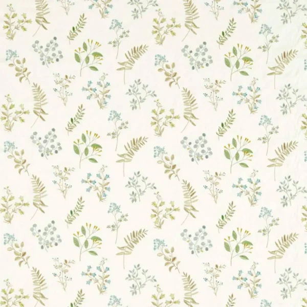 green botanical embroideried fabric from Clarke & Clarke
