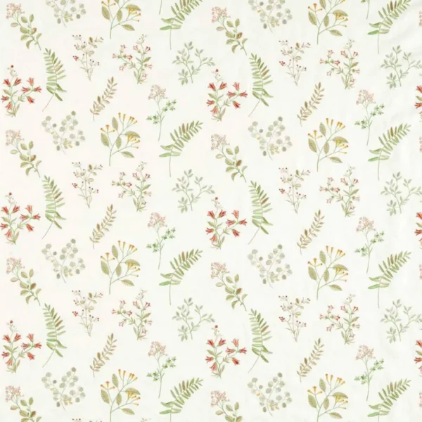 Brigitte Fabric - Spice by green botanical embroideried fabric from Clarke & Clarke