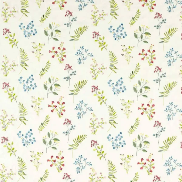 Brigitte Fabric - Summer by blue botanical embroideried fabric from Clarke & Clarke