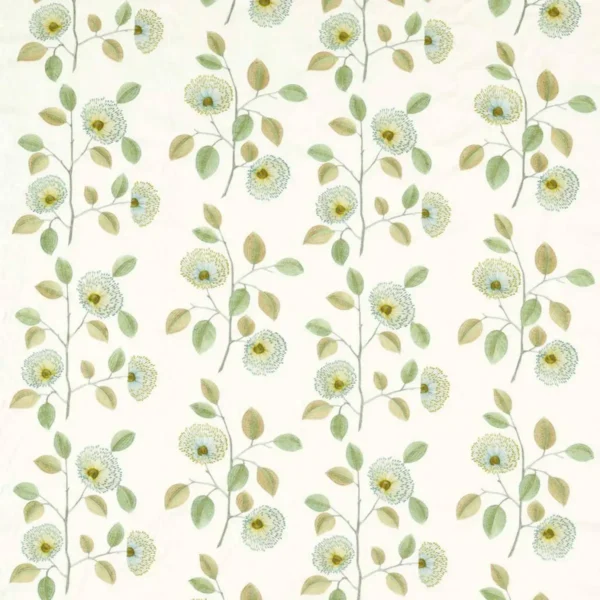 Monique Fabric - Apple / Mineral by green botanical embroideried fabric from Clarke & Clarke