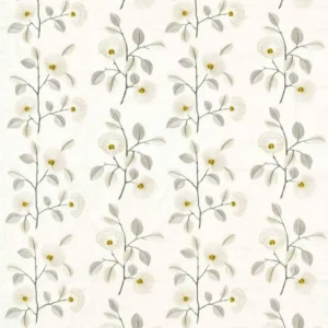 black-grey botanical embroideried fabric from Clarke & Clarke