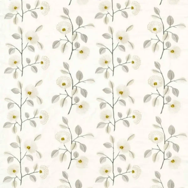 Monique Fabric - Natural / Pewter by black-grey botanical embroideried fabric from Clarke & Clarke