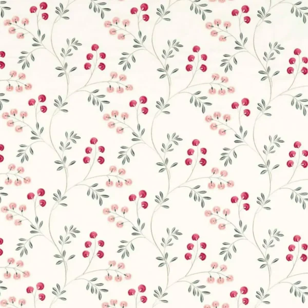 Rochelle Fabric - Blush / Raspberry by red botanical embroideried fabric from Clarke & Clarke