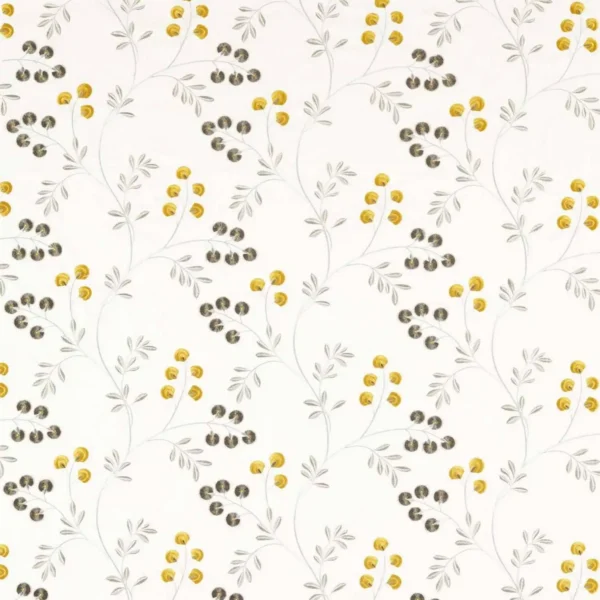 Rochelle Fabric - Pewter / Chartreuse by white botanical embroideried fabric from Clarke & Clarke