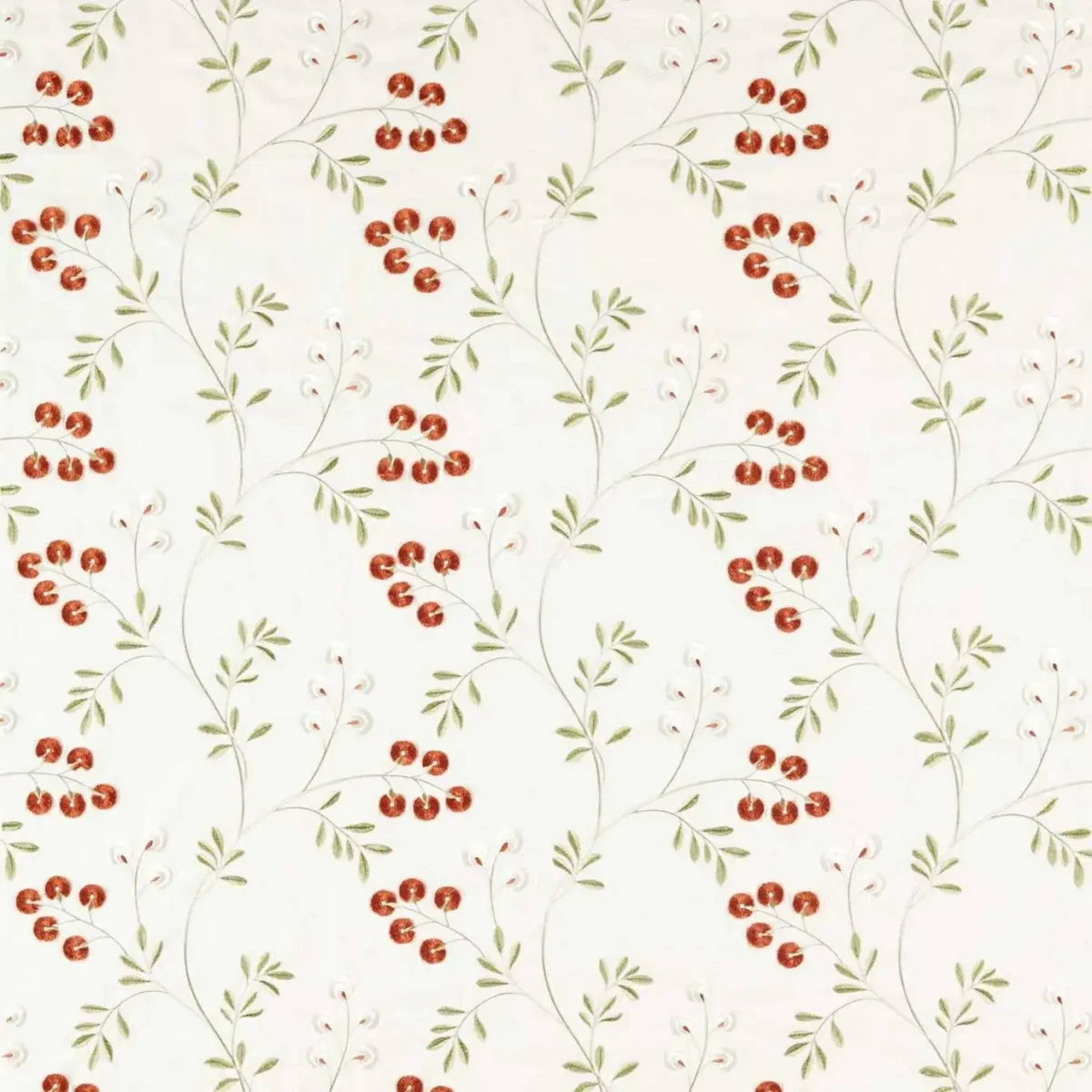 Rochelle Fabric - Spice by white botanical embroideried fabric from Clarke & Clarke