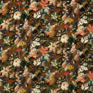 brown botanical velvet-chenille fabric from Clarke & Clarke