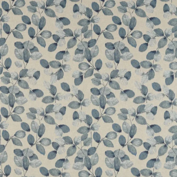 Northia Fabric - Denim / Linen by blue botanical jacquard fabric from Clarke & Clarke