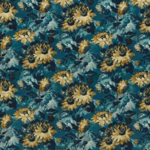 blue botanical velvet-chenille fabric from Clarke & Clarke
