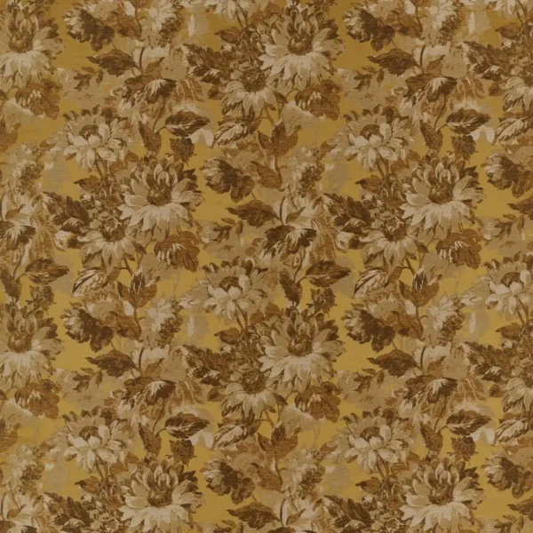 Sunforest Fabric - Ochre by yellow botanical jacquard fabric from Clarke & Clarke