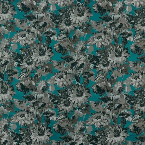 Sunforest Fabric - Peacock by blue botanical jacquard fabric from Clarke & Clarke
