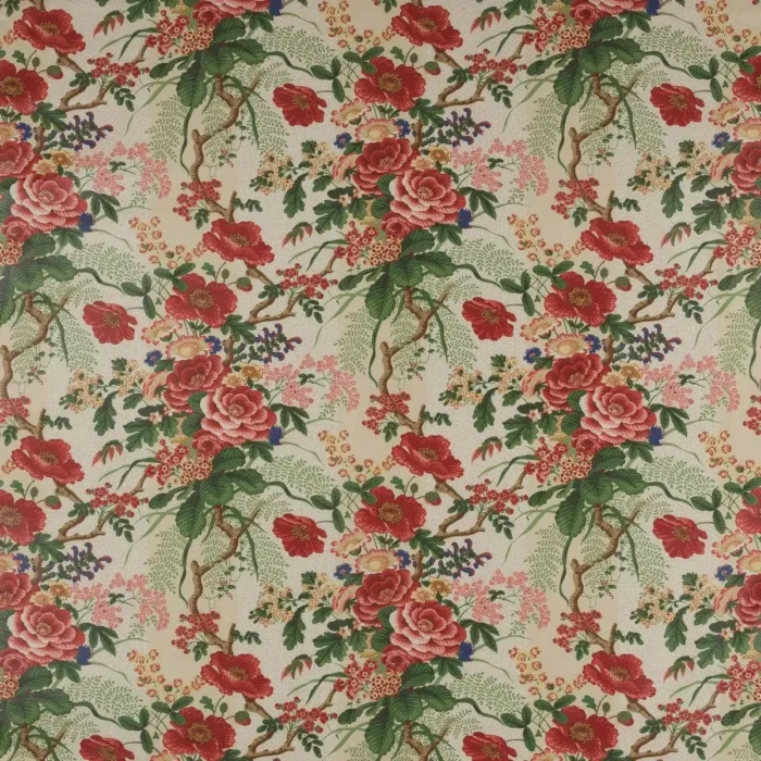 Tree Poppy Fabric - Red / Green swatch