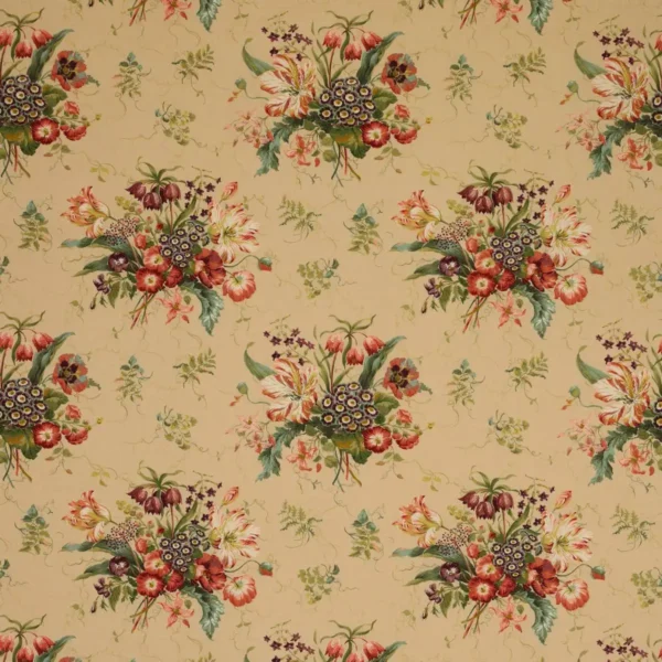 Alicia Linen Fabric - Pink / Sand by red botanical cotton fabric from Colefax & Fowler