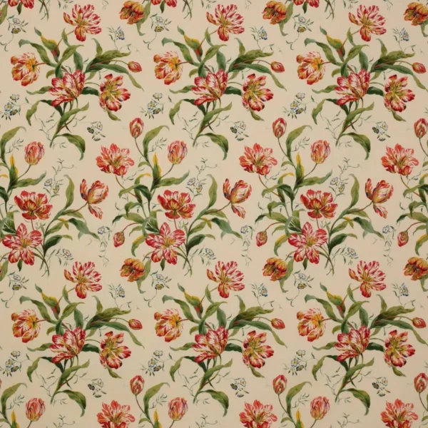 Delft Tulips Fabric - Pink / Green by red botanical cotton fabric from Colefax & Fowler