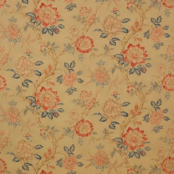 Darsham Fabric - Tomato / Blue by yellow botanical linen fabric from Colefax & Fowler