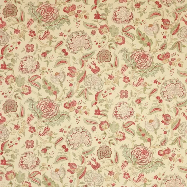 Colmar Fabric - Red / Green by green botanical linen fabric from Colefax & Fowler
