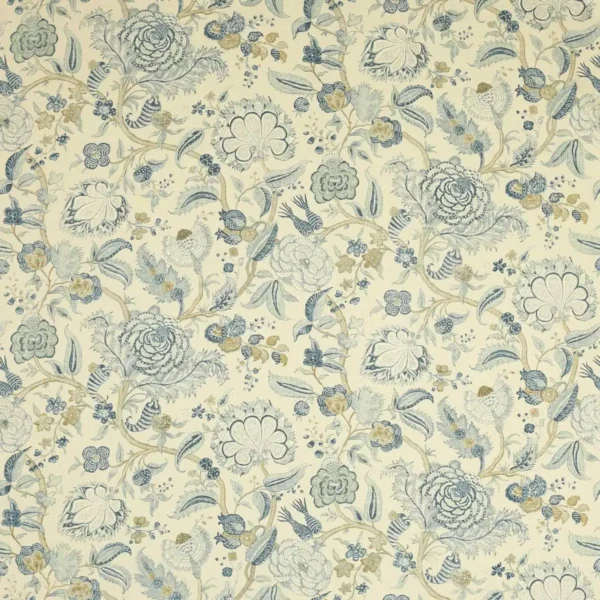 blue botanical linen fabric from Colefax & Fowler