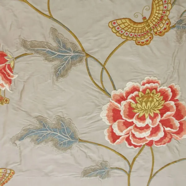 Oriental Poppy Fabric - Silver by blue botanical embroideried fabric from Colefax & Fowler