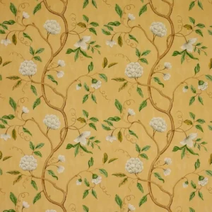 yellow botanical linen fabric from Colefax & Fowler