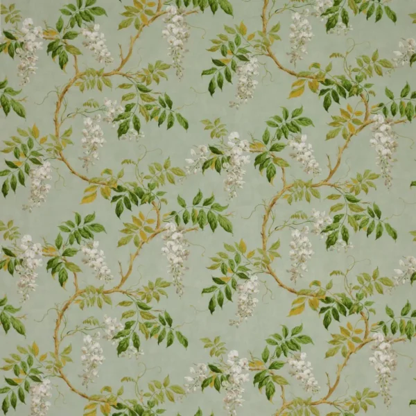 Alderney Fabric - Aqua by green botanical linen fabric from Colefax & Fowler
