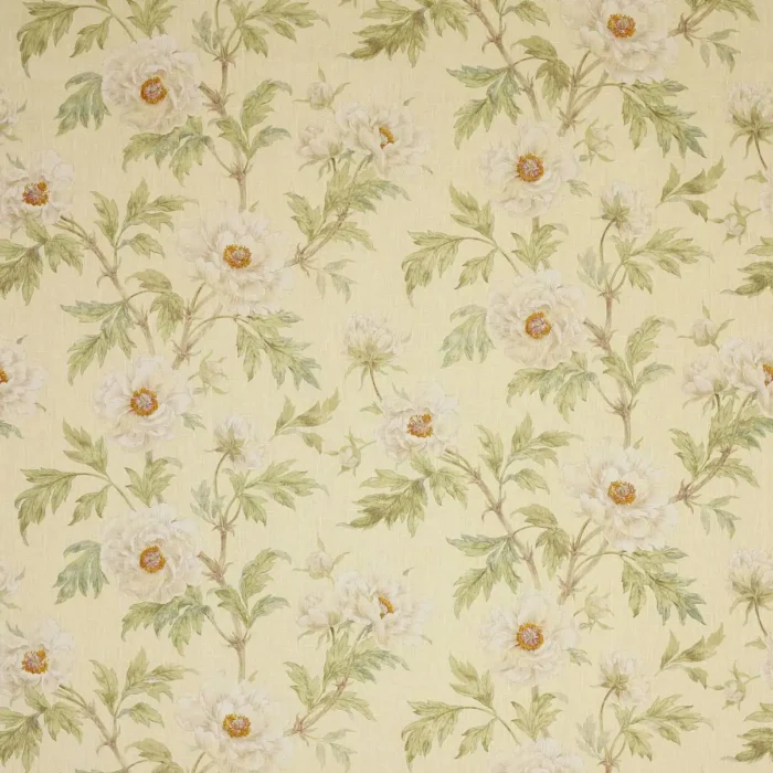 Tree Peony Fabric - Ivory / Leaf swatch