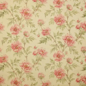 red botanical linen fabric from Colefax & Fowler
